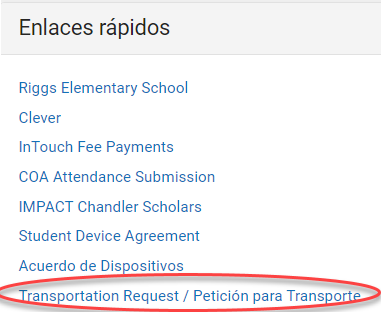 Haga clic en "Peticion de transporte"